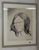 Frank Lim, pen and ink, Head of a Native American, signed and dated 1942, 40 x 33cm