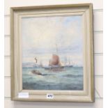 William Thornley, oil on canvas, Shipping off the coast, signed, 34 x 29cm