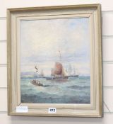 William Thornley, oil on canvas, Shipping off the coast, signed, 34 x 29cm