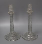 A pair of 18th century style cut glass candlesticks height 32cm