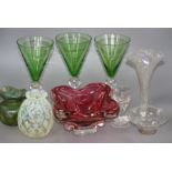 A Murano glass bowl, Whitefriars vase, a Loetz style vase, etc.