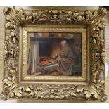 19th century English School, oil on panel, Huntsman at a fireplace 14 x 18cm