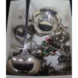 Mixed items of silver, silver plate and jewellery, including a pair of silver bonbon dishes,