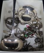 Mixed items of silver, silver plate and jewellery, including a pair of silver bonbon dishes,