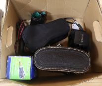 A Yashica camera, two lenses and a pair of binoculars etc