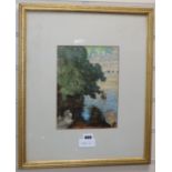 Sir George Clausen, watercolour and pencil, 'The Washing Place, Quimperle', signed, Fine Art Society