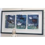 Sara Wicks, mixed media triptych, Coast with killer whale, each panel 25 x 20cm
