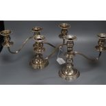 A pair of plated three light candelabra