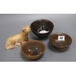 Chinese Sung/Yuan brown glazed bowls and an inscribed Jian hares fur teabowl and a Han dynasty