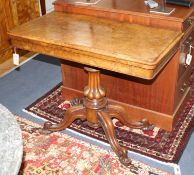 A Victorian burr walnut folding card table W.92cm