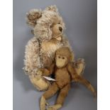 A Steiff Zotty bear c.1950's, chest tag but no button, good condition and a Steiff monkey c.1920,