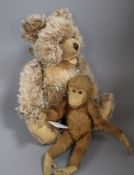 A Steiff Zotty bear c.1950's, chest tag but no button, good condition and a Steiff monkey c.1920,