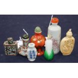 Seven Chinese snuff bottles, various, including porcelain, hardstone and cloisonne examples