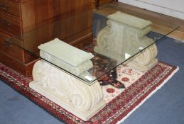 A Haddon style glass top coffee table W.122cm