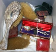 A box of assorted curios including a portrait miniature Condition:- red leather cased portrait