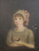 Early 19th century Continental School, possibly Americanoil on canvasPortrait of a girl holding a