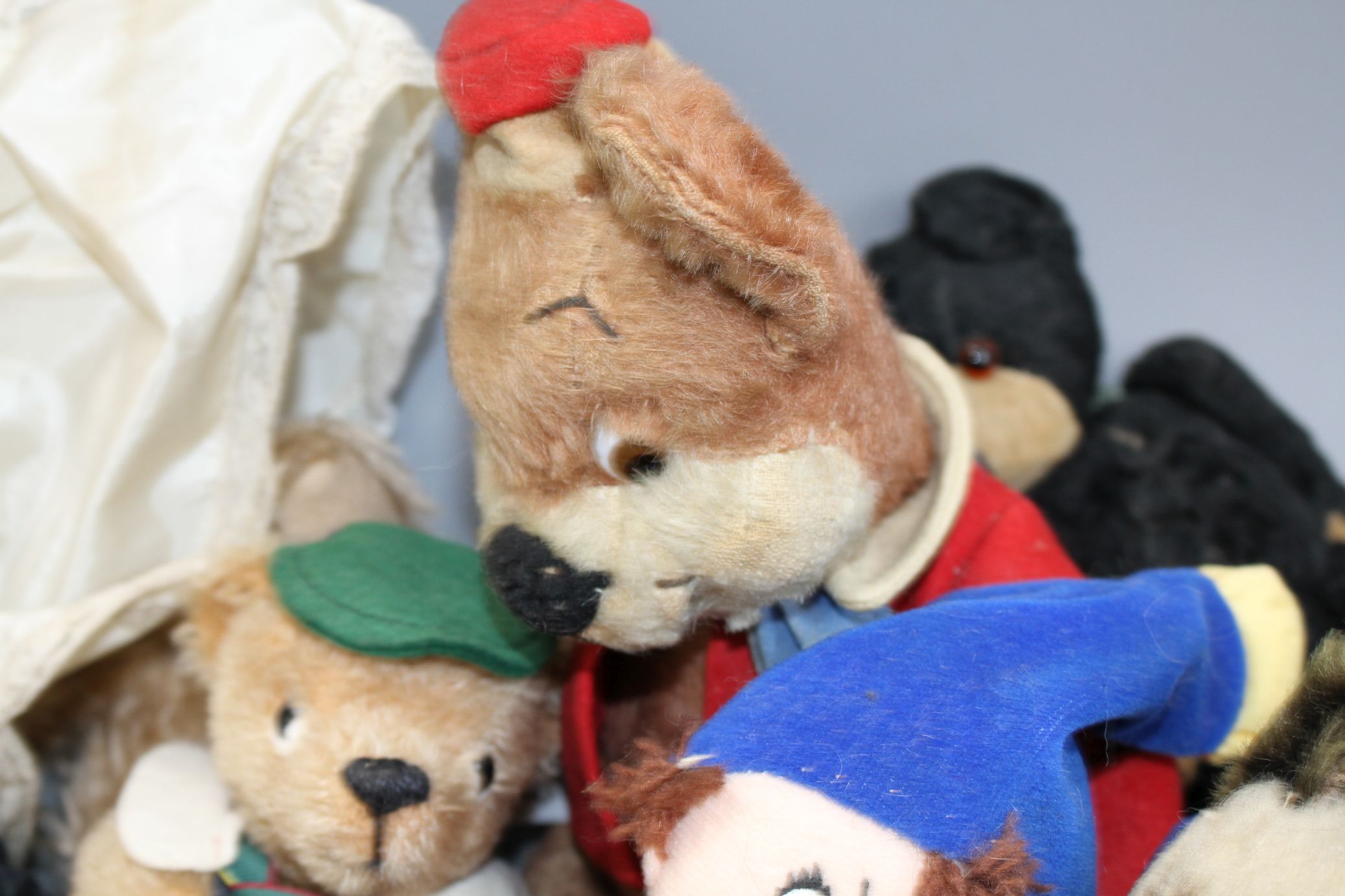 Noddy and Knoll bears, Merrythought Vintage Siamese cat, a Steiff monkey and Carobard character - Image 3 of 7