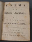 Langhorne, John - Poems on Several Occasions, small qto, quarter calf, lacking contents leaf, R.