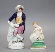 Two Staffordshire groups of a girl and a sheep and a shepherd with a ram, c.1840-50, both with