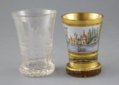 Two Bohemian glass beakers, ranftbechers, c.1840 and 1900, one in clear glass engraved with