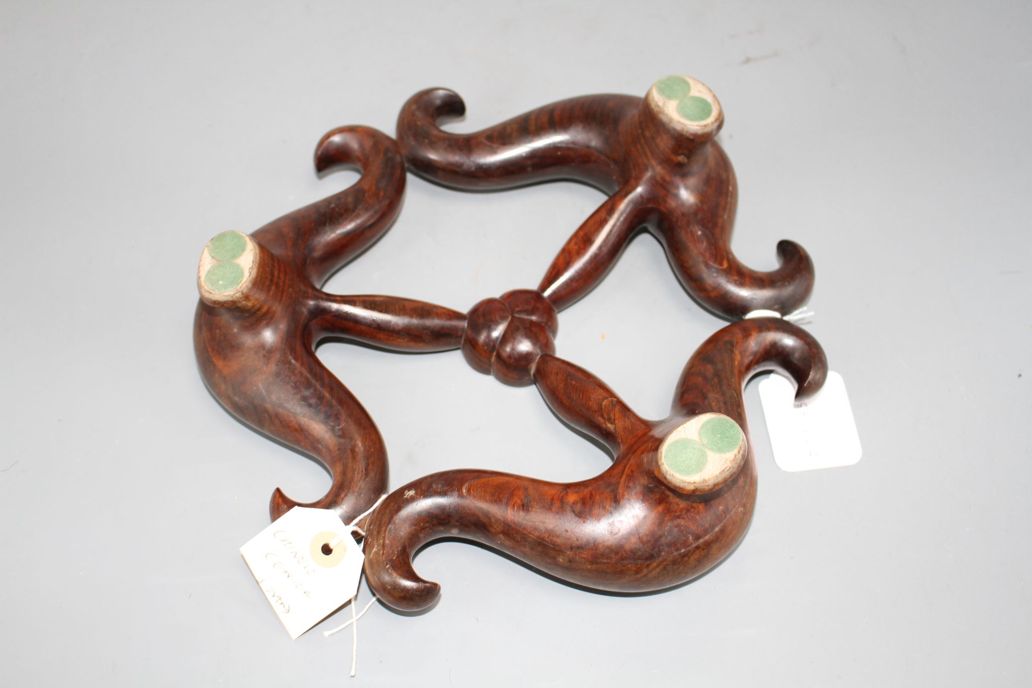 A large Chinese hardwood tripod censer stand, minor scuffs and fading to one side W. 28cm - Image 4 of 4