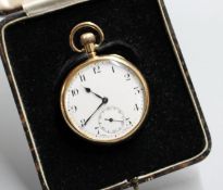 A George V 9ct gold 'The Semloh Lever' keyless open faced pocket watch, with Arabic dial and