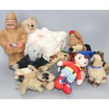 Noddy and Knoll bears, Merrythought Vintage Siamese cat, a Steiff monkey and Carobard character