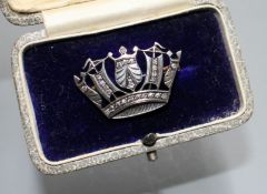 An early-mid 20th century white and yellow metal, diamond set naval coronet brooch, 28mmCondition: