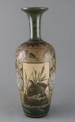 Florence E Barlow for Doulton Lambeth, a large pate sur pate 'partridge' vase, dated 1884, with
