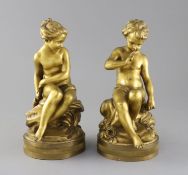 After Etienne-Maurice Falconet. A pair of late 19th century French ormolu figures of Cupid and