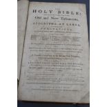 Bible in English, The Holy Bible, folio, old calf, with skin cover, front board detached, frontis