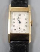 A gentleman's late 1950's 9ct gold Limit manual wind wrist watch, with rectangular Arabic dial and