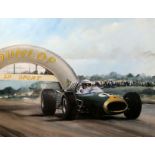 Dion Pears (1929-1985)watercolour and gouacheJack Brabham in his Repco-Brabham on his way to winning