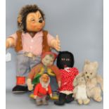 A Steiff Mecki, 20in.; a Steiff 'Pucki' and assorted toys including a Gollie gnome (5)