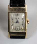 A gentleman's 1940's 9ct gold Buren manual wind wrist watch, with rectangular Arabic dial and