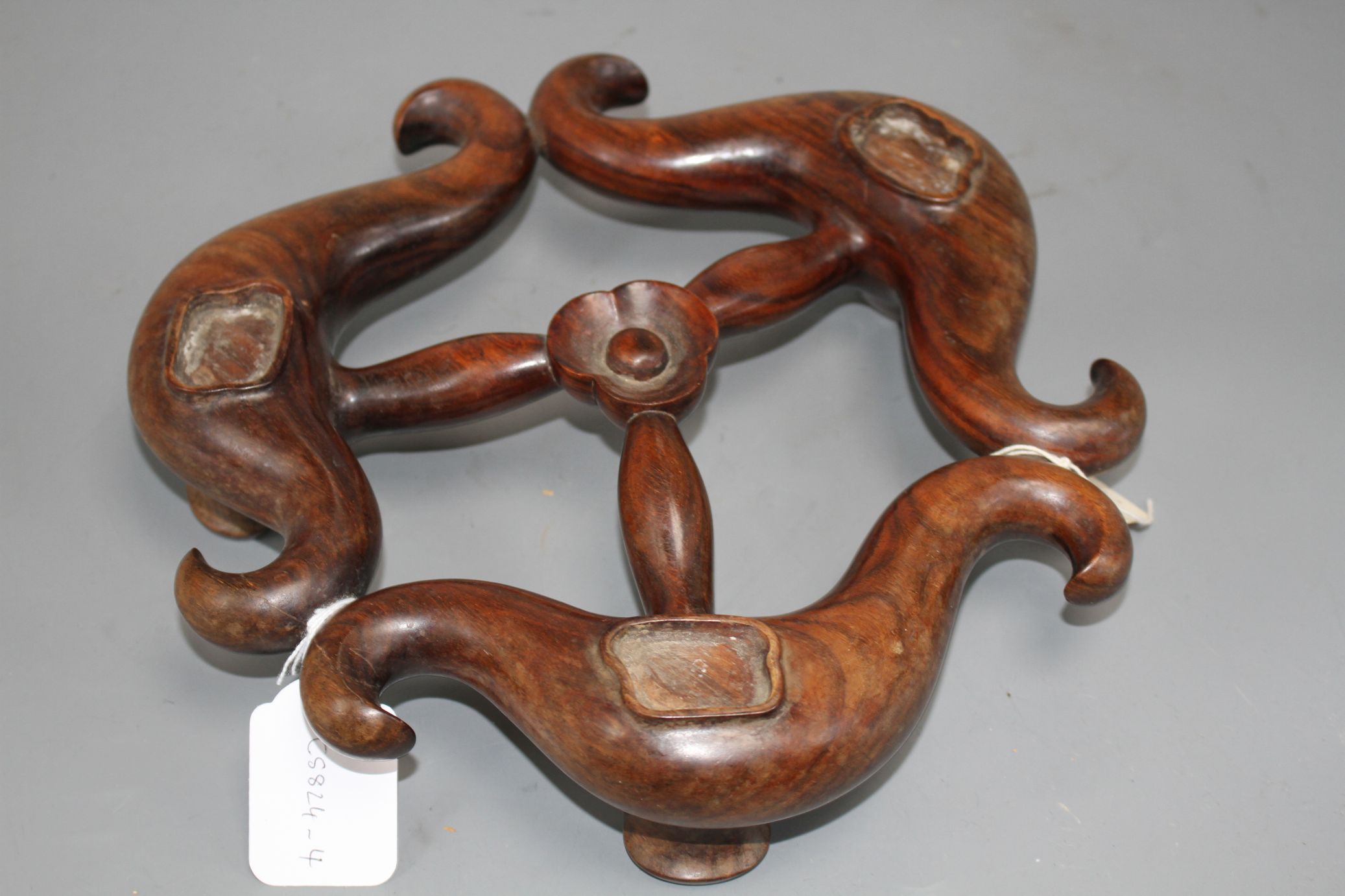 A large Chinese hardwood tripod censer stand, minor scuffs and fading to one side W. 28cm - Image 2 of 4