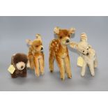 A Steiff 'Browny' bear, a 1950's Steiff deer and two other deer Condition: - Bear from the 1990'