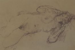 Bernard Dunstan (1920-2017), chalk on brown paper, 'Nude', initialled, Mall Galleries Exhibition