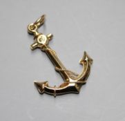 A yellow metal pendant, modelled as an anchor, 35mmCondition: General good condition. Gross weight