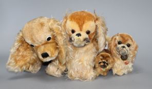Three 1950's Steiff 'Peky' dogs and a 1960's 'Revue' Spaniel Condition: - large Peky - a little