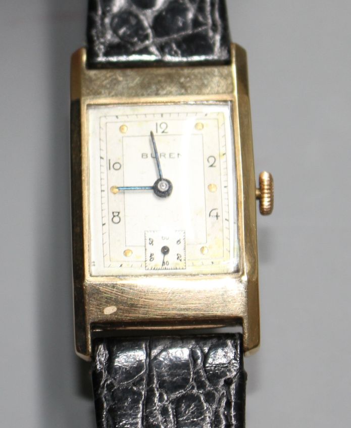 A gentleman's 1940's 9ct gold Buren manual wind wrist watch, with rectangular Arabic dial and - Image 2 of 5