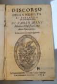 Mini, Paolo - Discorso della nobilta di Firenze, vellum, 12mo, library stamp, bookplate and piercing