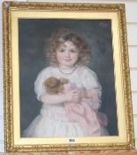 Emilie A. Browne (Exh 1881-1894) oil on canvas, Portrait of a girl holding a doll, signed and
