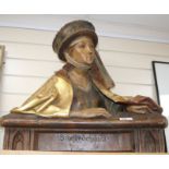 A late 19th century Black Forest carved gilt and stained pine bust of Sibilla Delphica, height