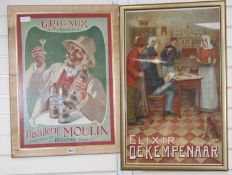 A J.L. Goffart chromolithographic advertising poster 'Elixir de Kempenaar', 78 x 49cm, and another