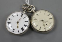 A Victorian silver open face fusee pocket watch by R. Holland, Hyde and one other verge pocket watch