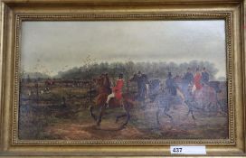S. Martin, oil on canvas, Hunting scene, signed and dated 1880, 29 x 50cm Condition: Old reline,