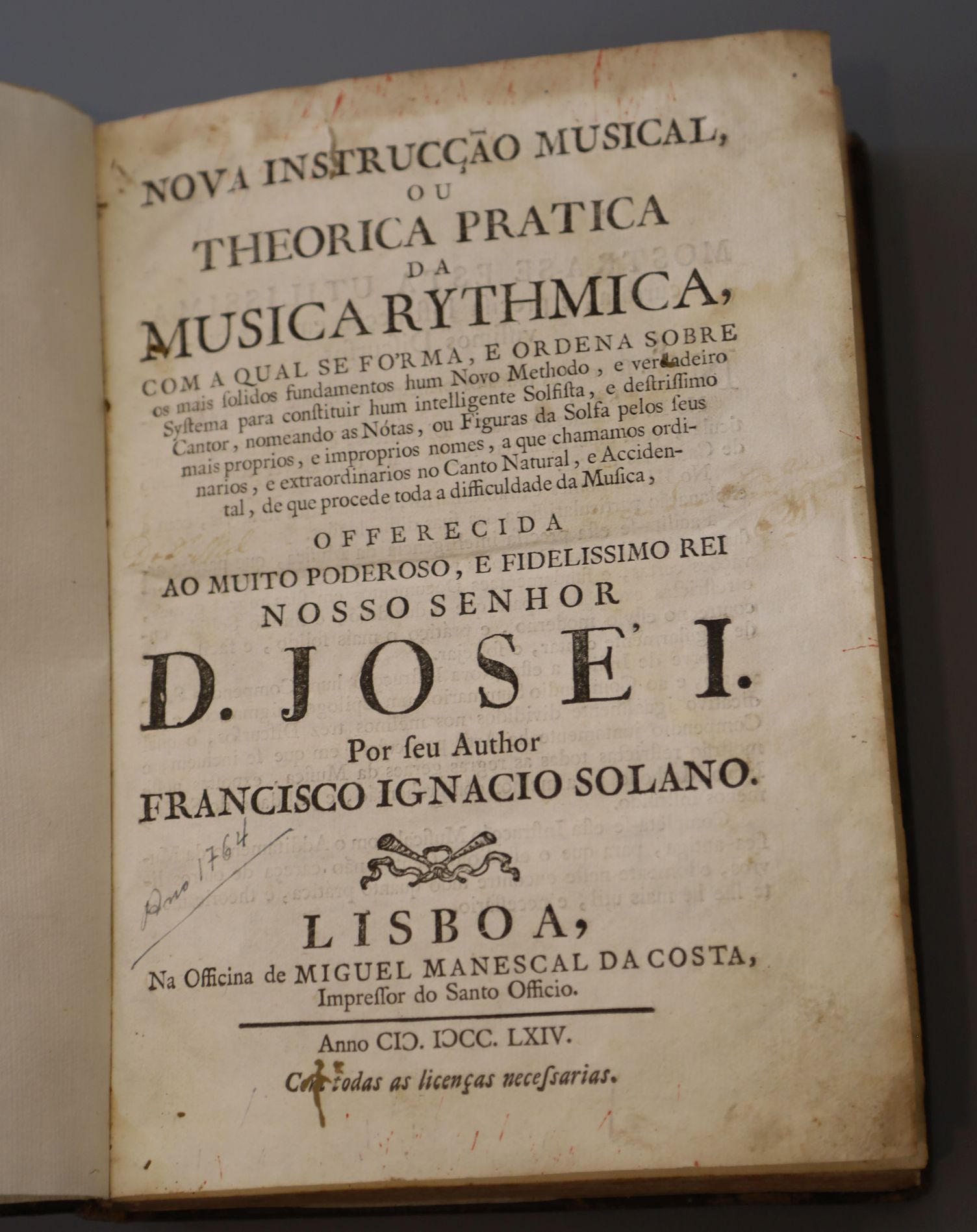 Solano, Francisco Ignacio, -1800. - Nova instruccao musical ou theorica pratica da musica …, calf,