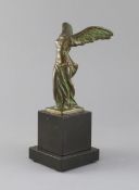 Max Le Verrier (1891-1973). A bronze group 'La Victoire de Samothrace', on black marble plinth,