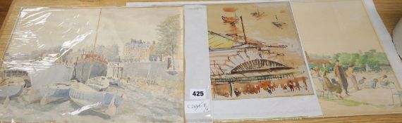 Sydney Maiden (1893-1963) two watercolours, Shipyard & Park scene, 29 x 39cm, and a watercolour of